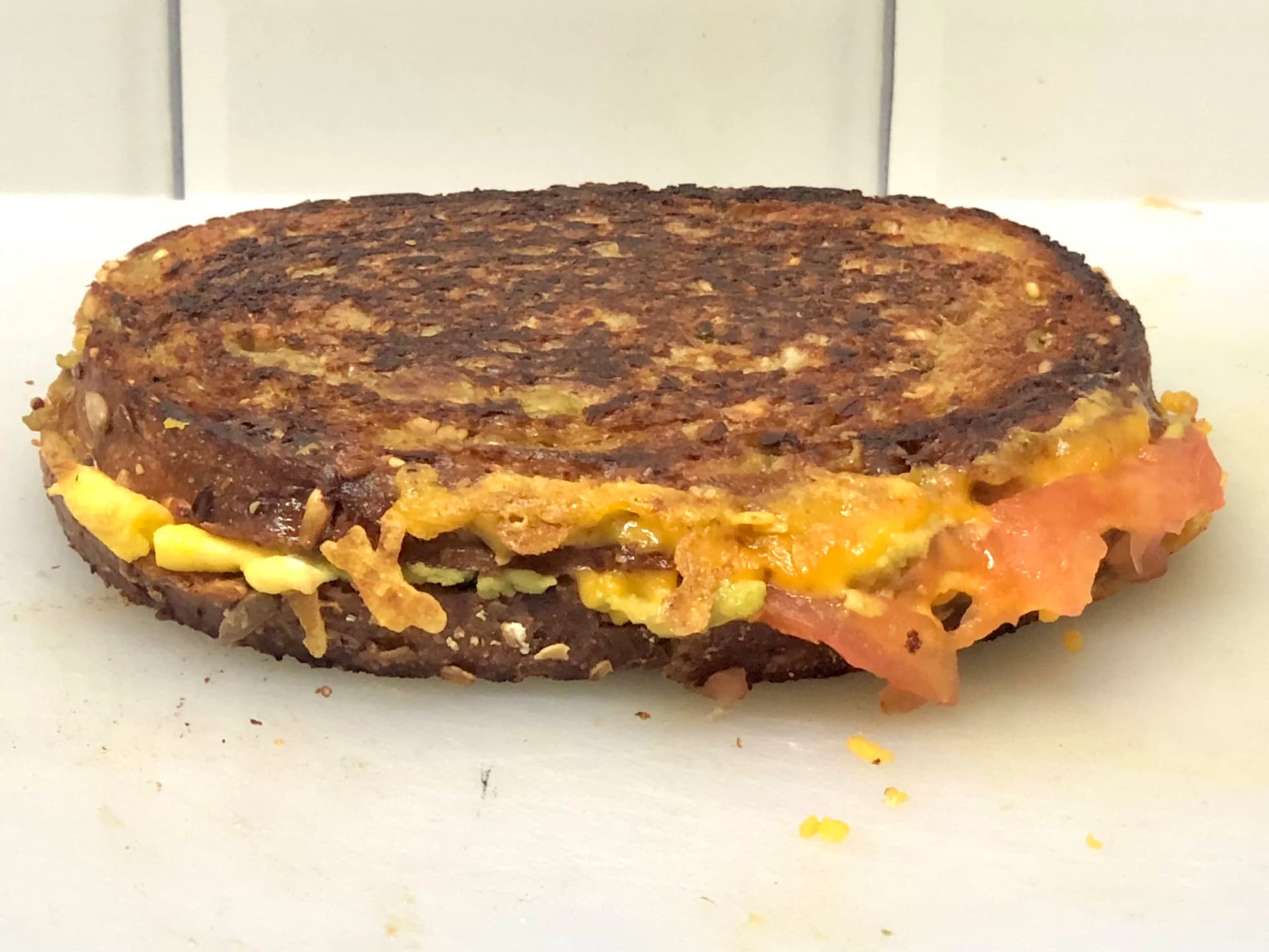 Grilled "Cheese," Tomato, Egg and Avocado Sandwich