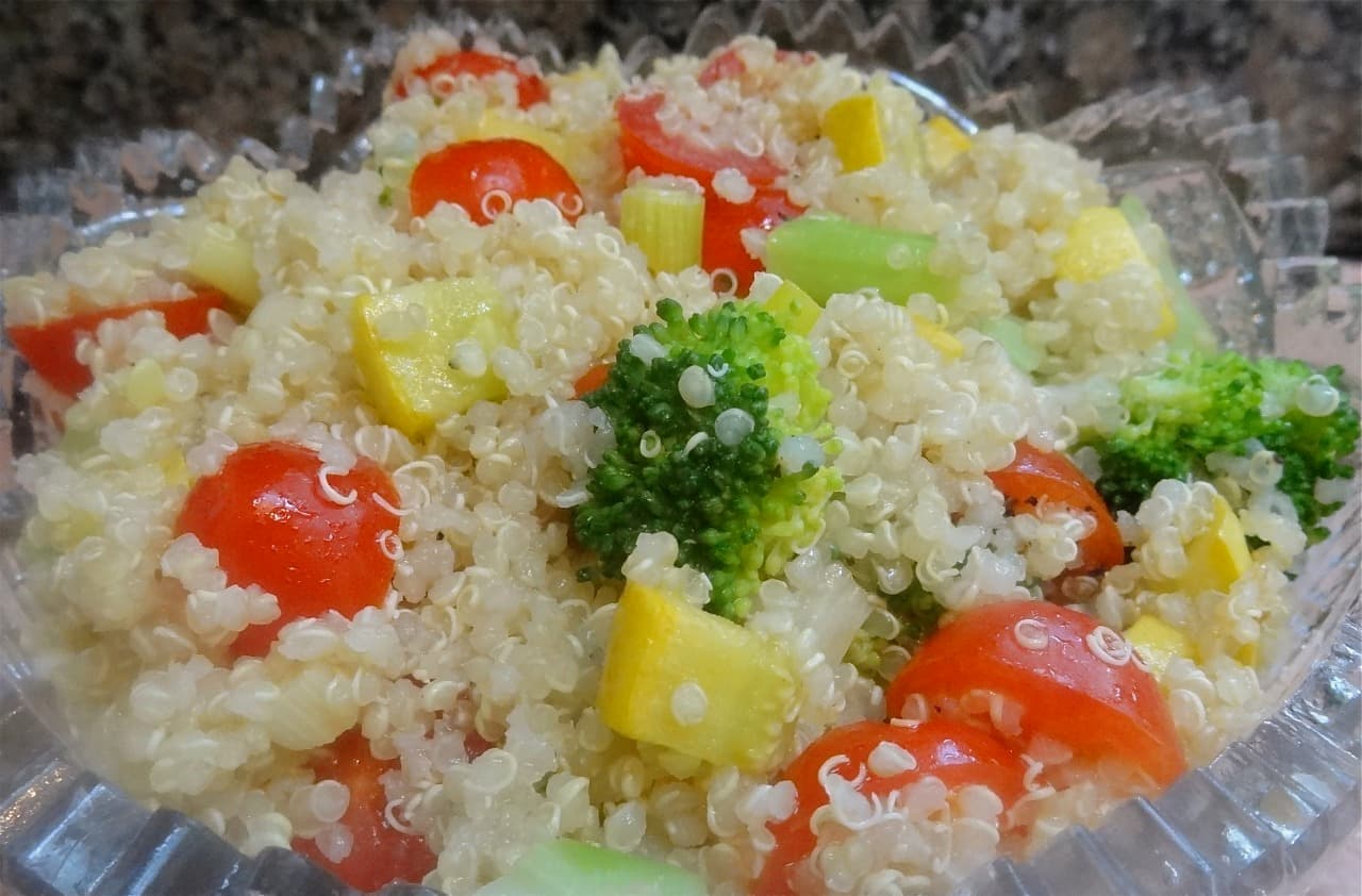 Quinoa Salad with Broccoli, Yellow Squash and Tomatoes