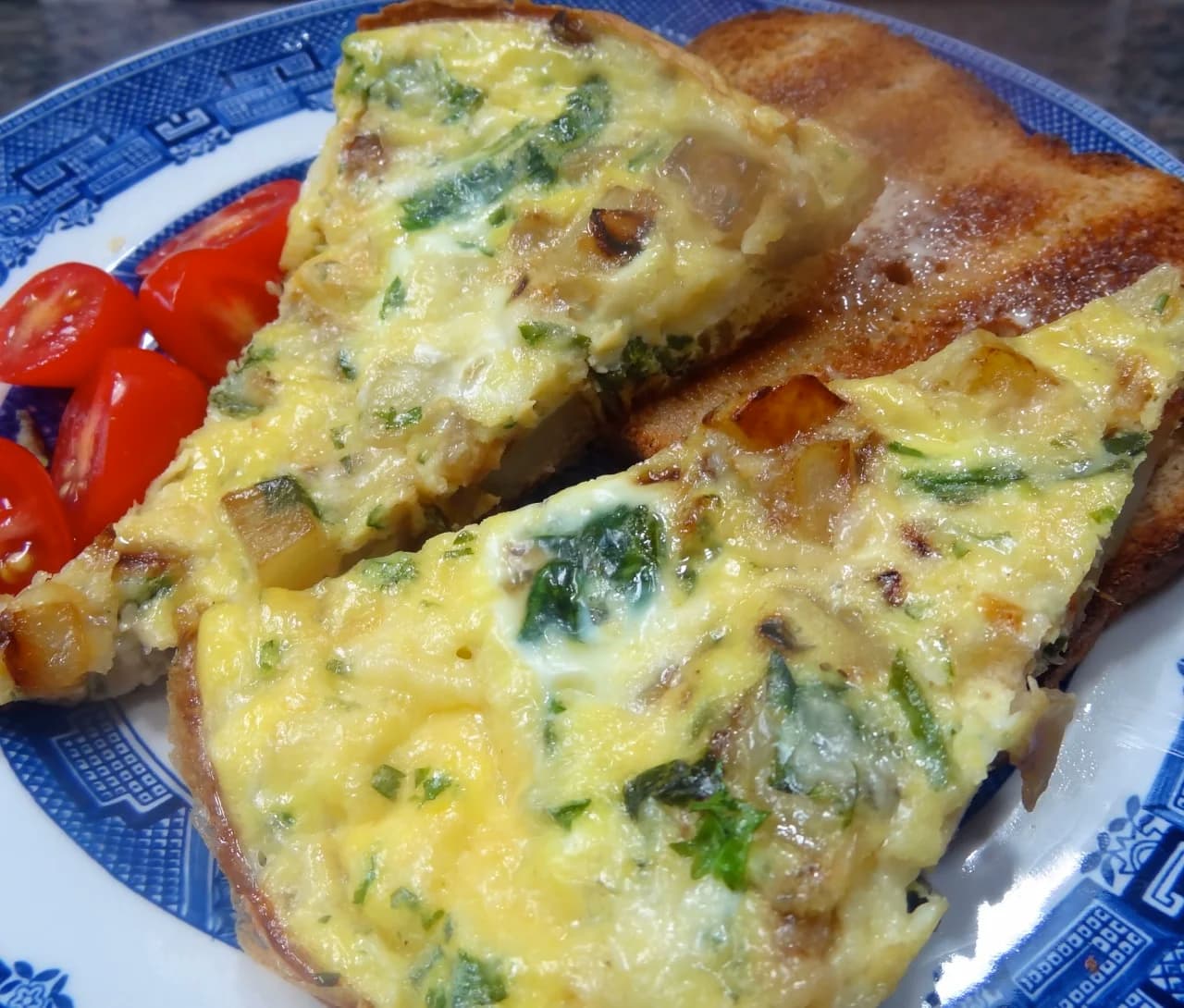 Frittata with Onions, Potatoes, Spinach and Cheese