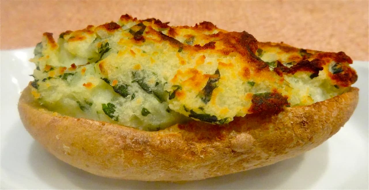 Baked, Stuffed Potatoes with Goat Cheese and Spinach