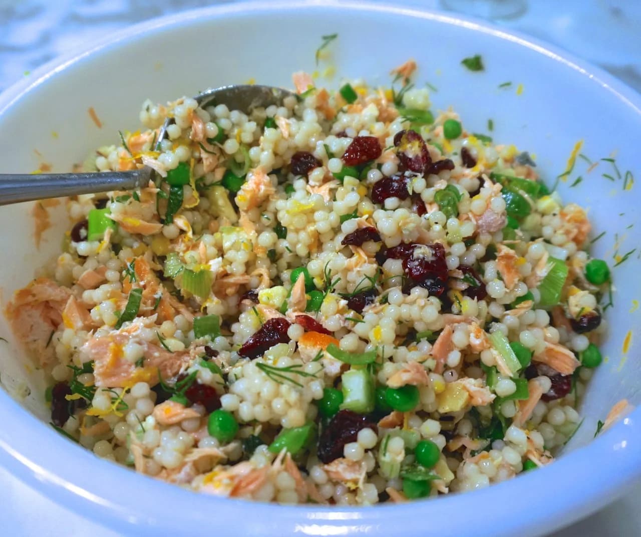 Salmon-Couscous Salad with Cheese and Dried Cranberries