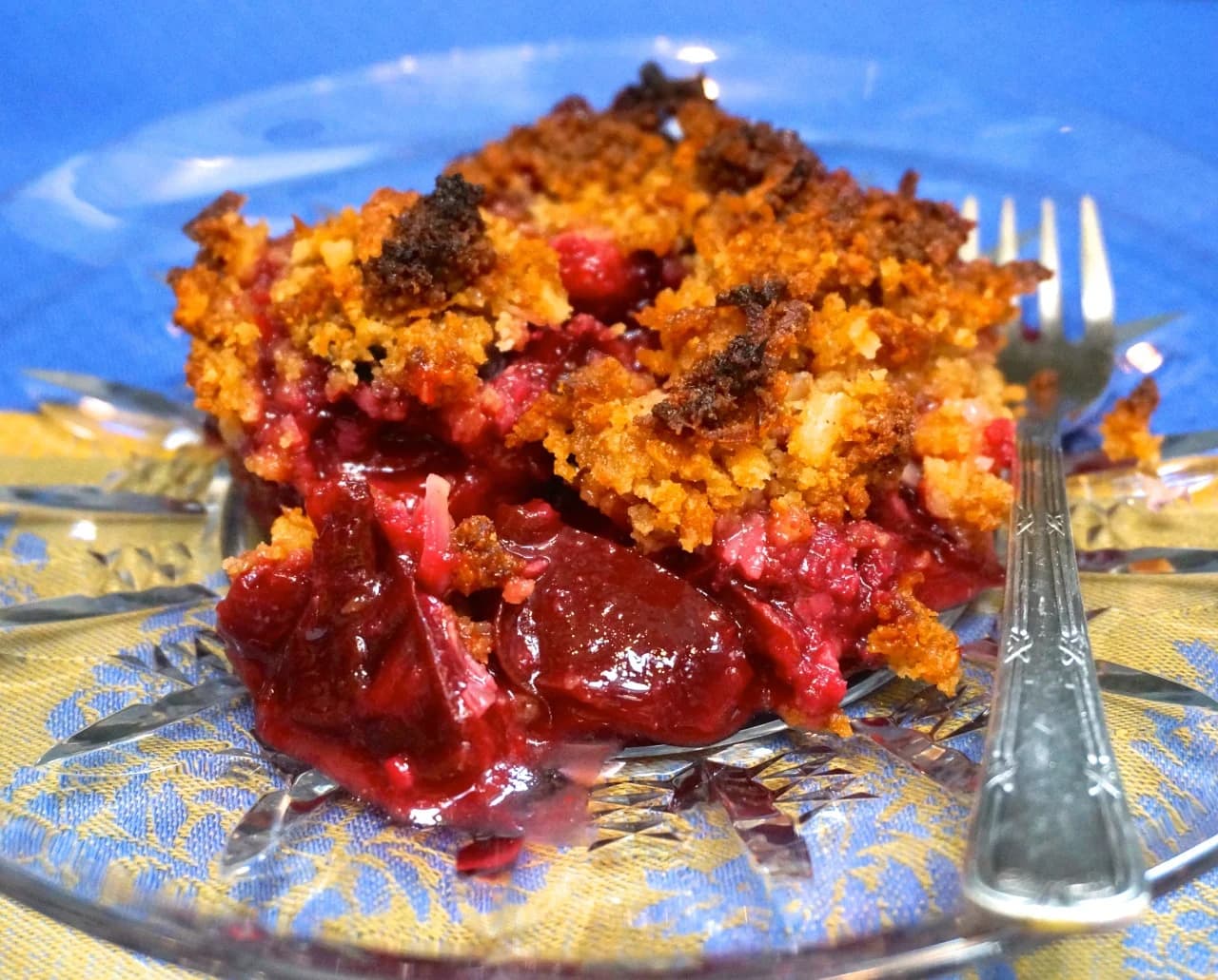 Plum Crumble with Coconut and Bread Crumb Crust