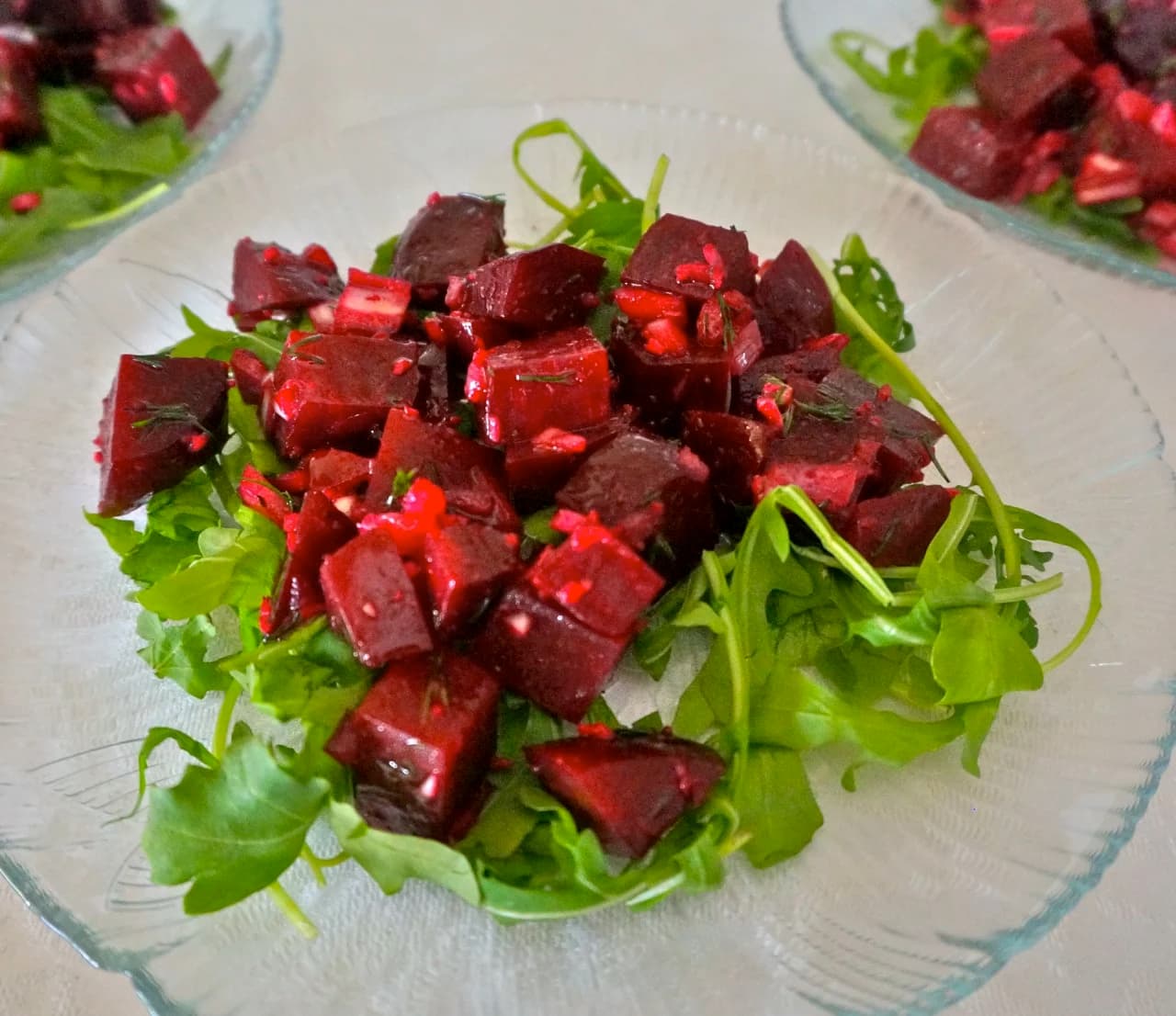 Beet Salad with Baby Arugula, Red Onions and Horseradish Vinaigrette