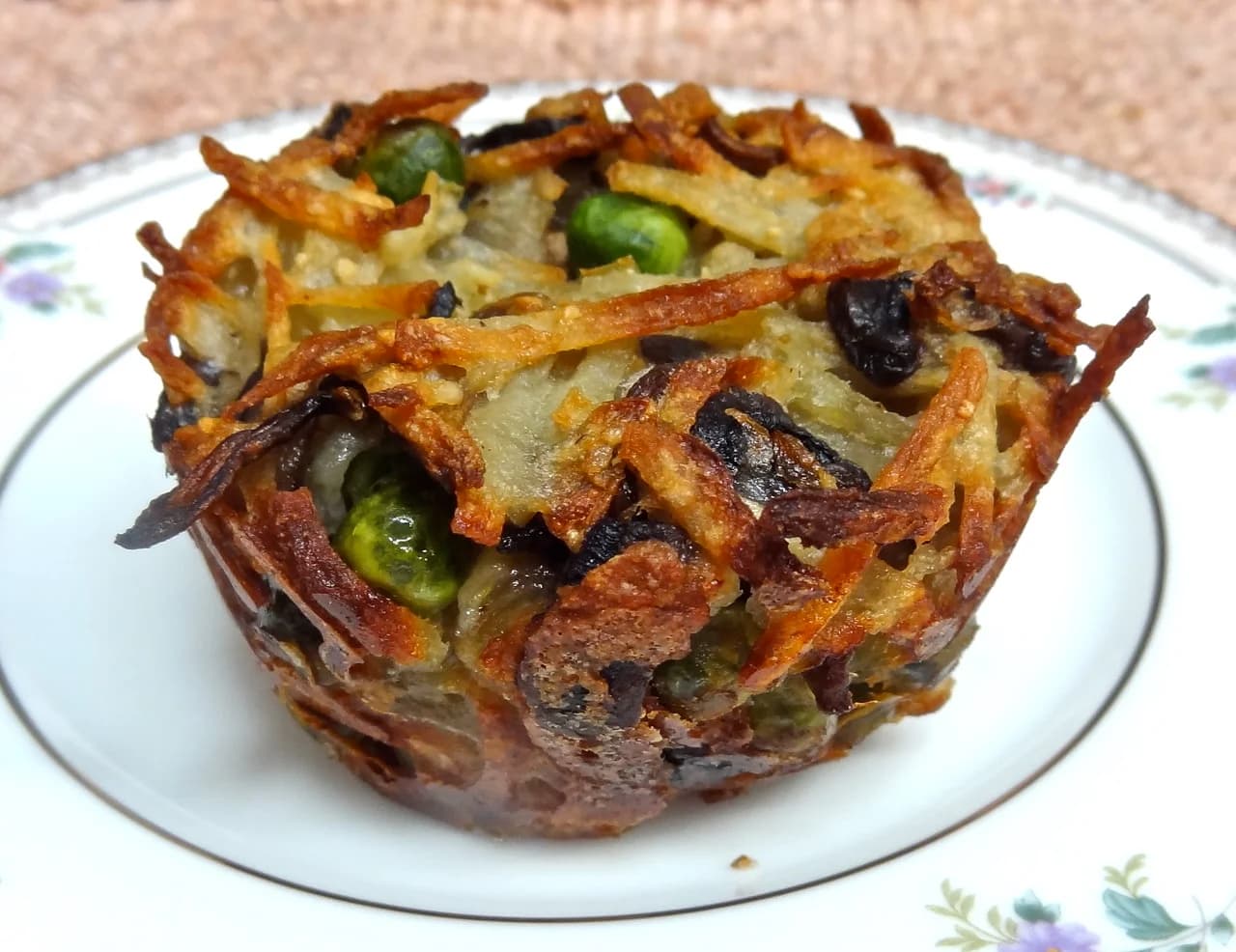 Potato Latke Kugels with Mushrooms and Peas