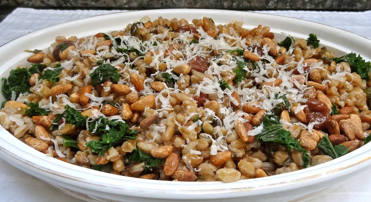 Farro with Kale, Currants and Pignoli Nuts
