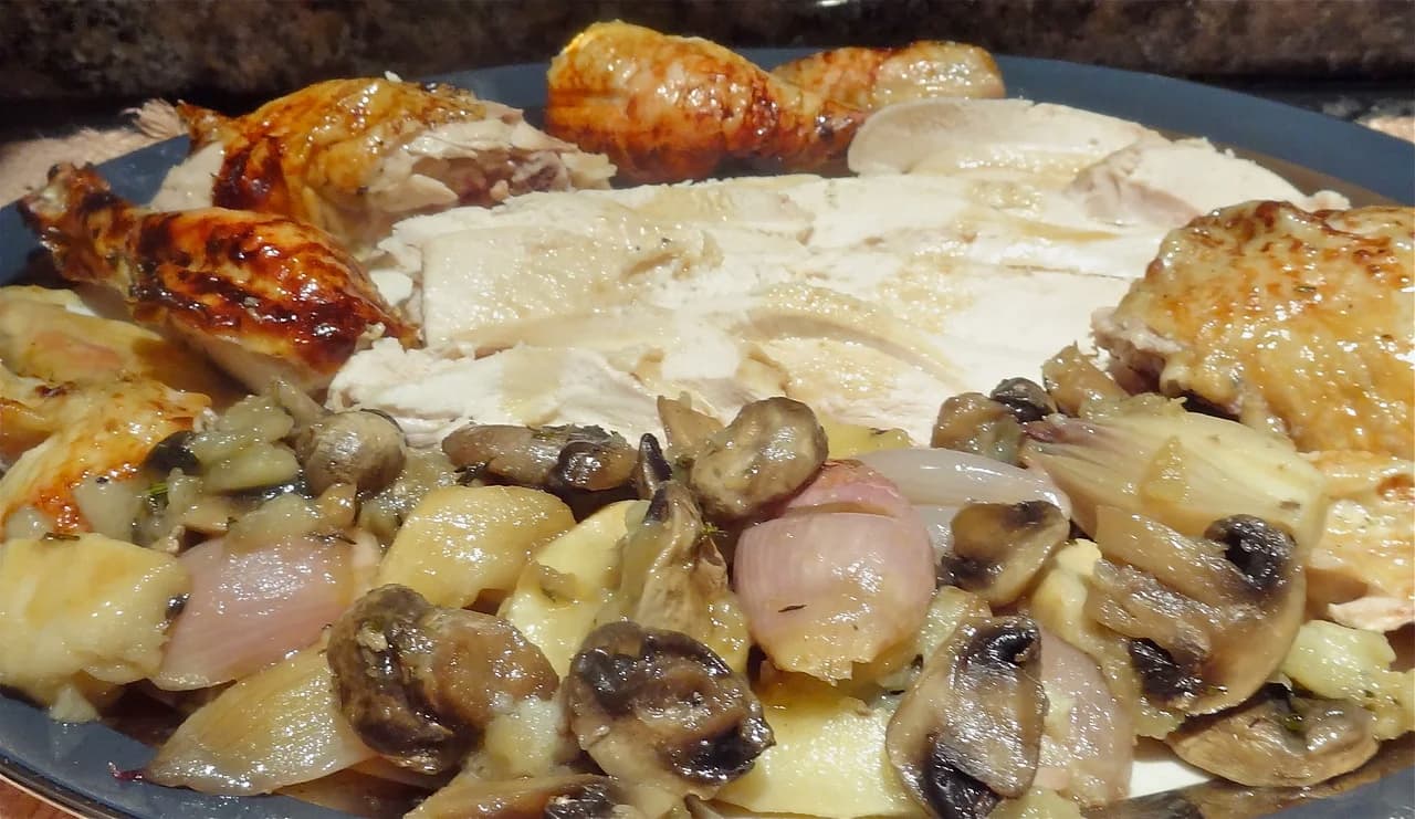 Roasted Chicken with Apples, Shallots and Mushrooms