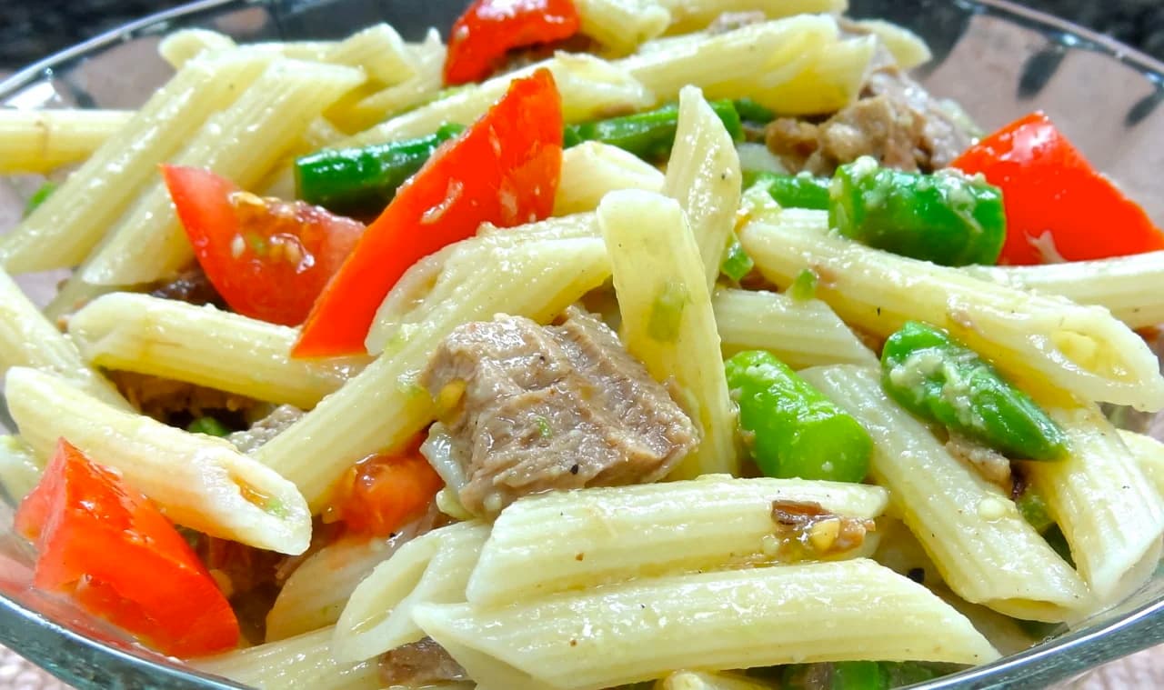 Beef and Pasta Salad with Avocado-Chili Vinaigrette