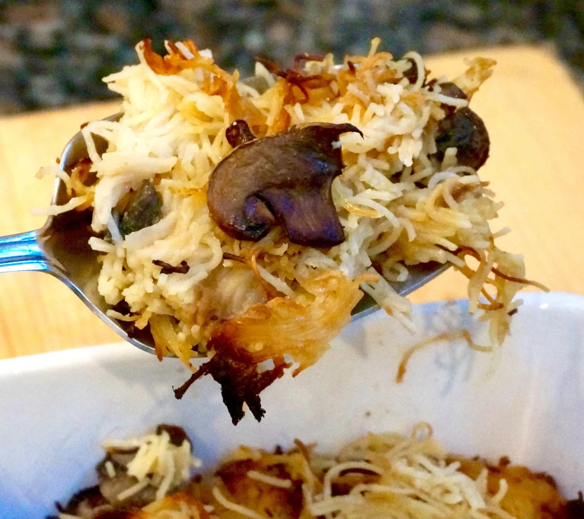 Grandma Hoffman's Skinny Noodle Crusty-Top Mushroom Onion Kugel