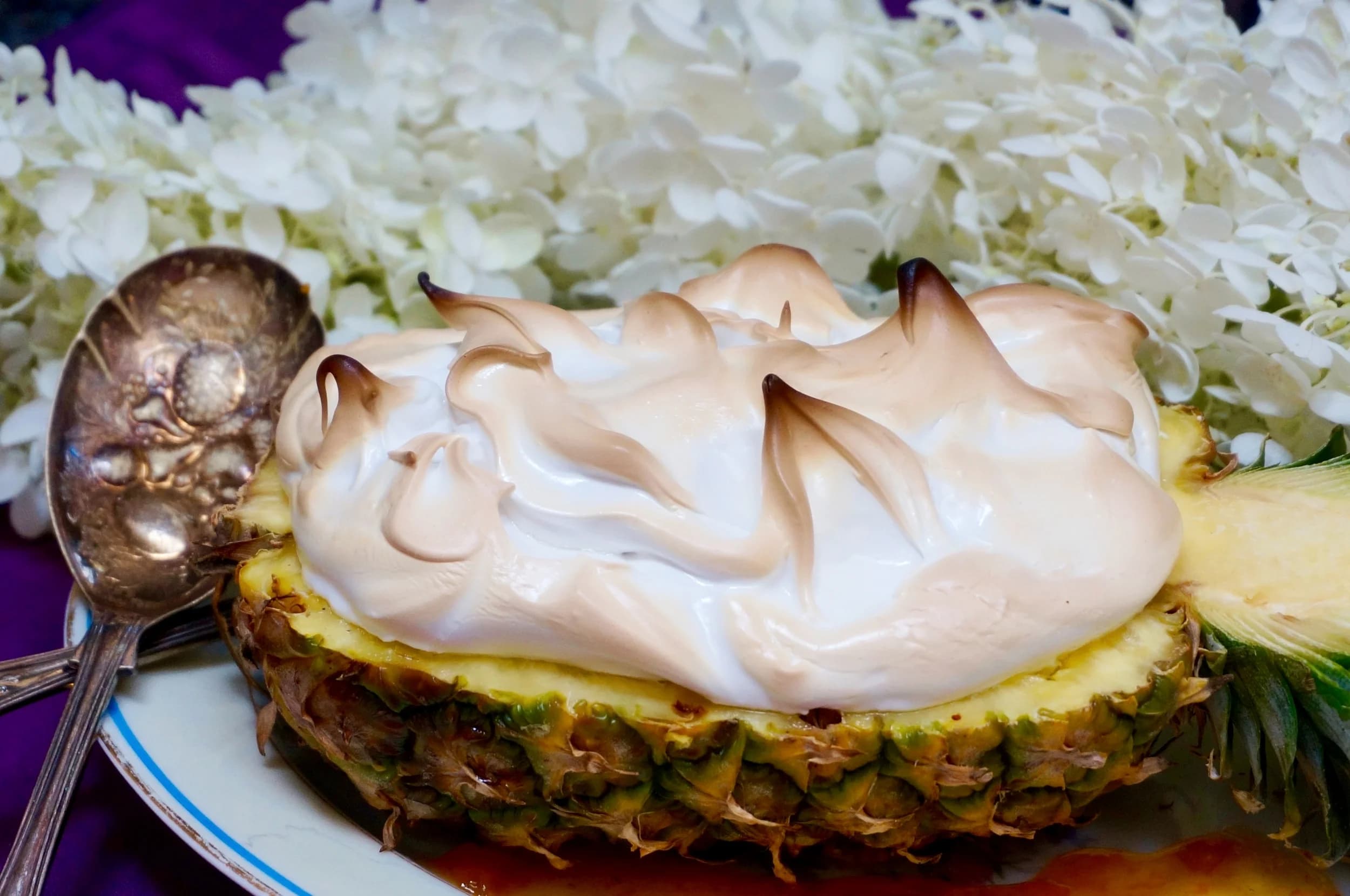 Baked Marinated Pineapple with Meringue Top