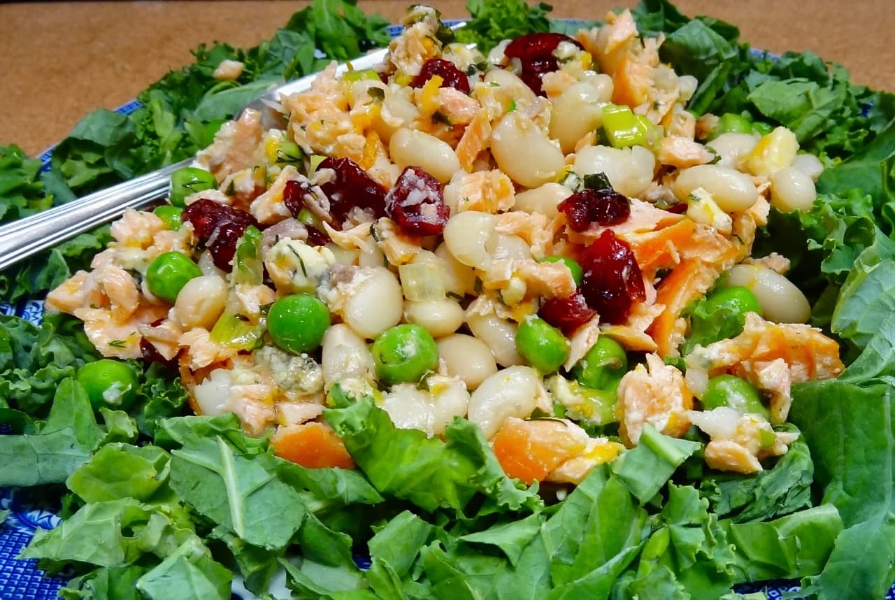 Salmon Salad with White Beans, Blue Cheese and Dried Cranberries