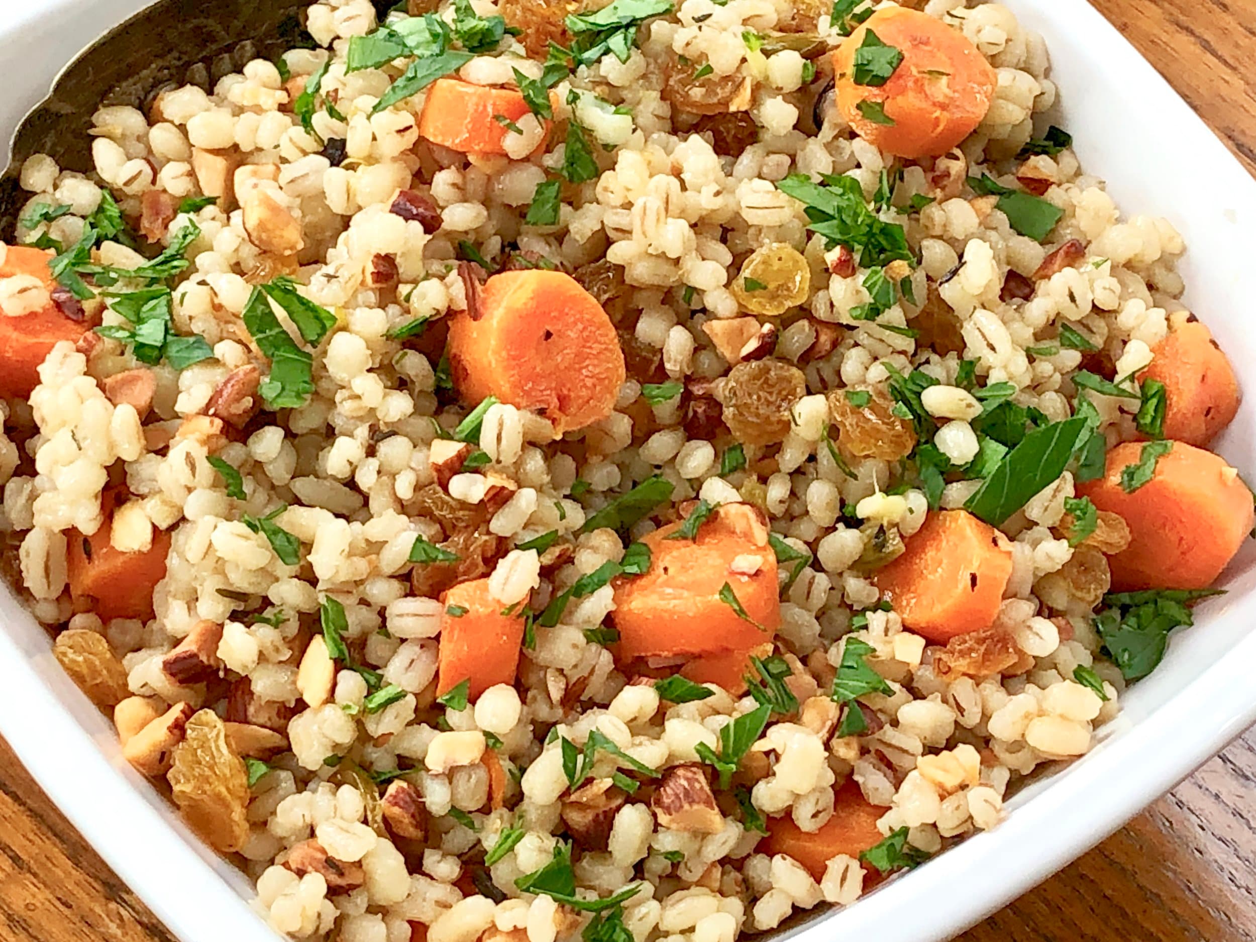 Barley with Carrots, Raisins and Almonds