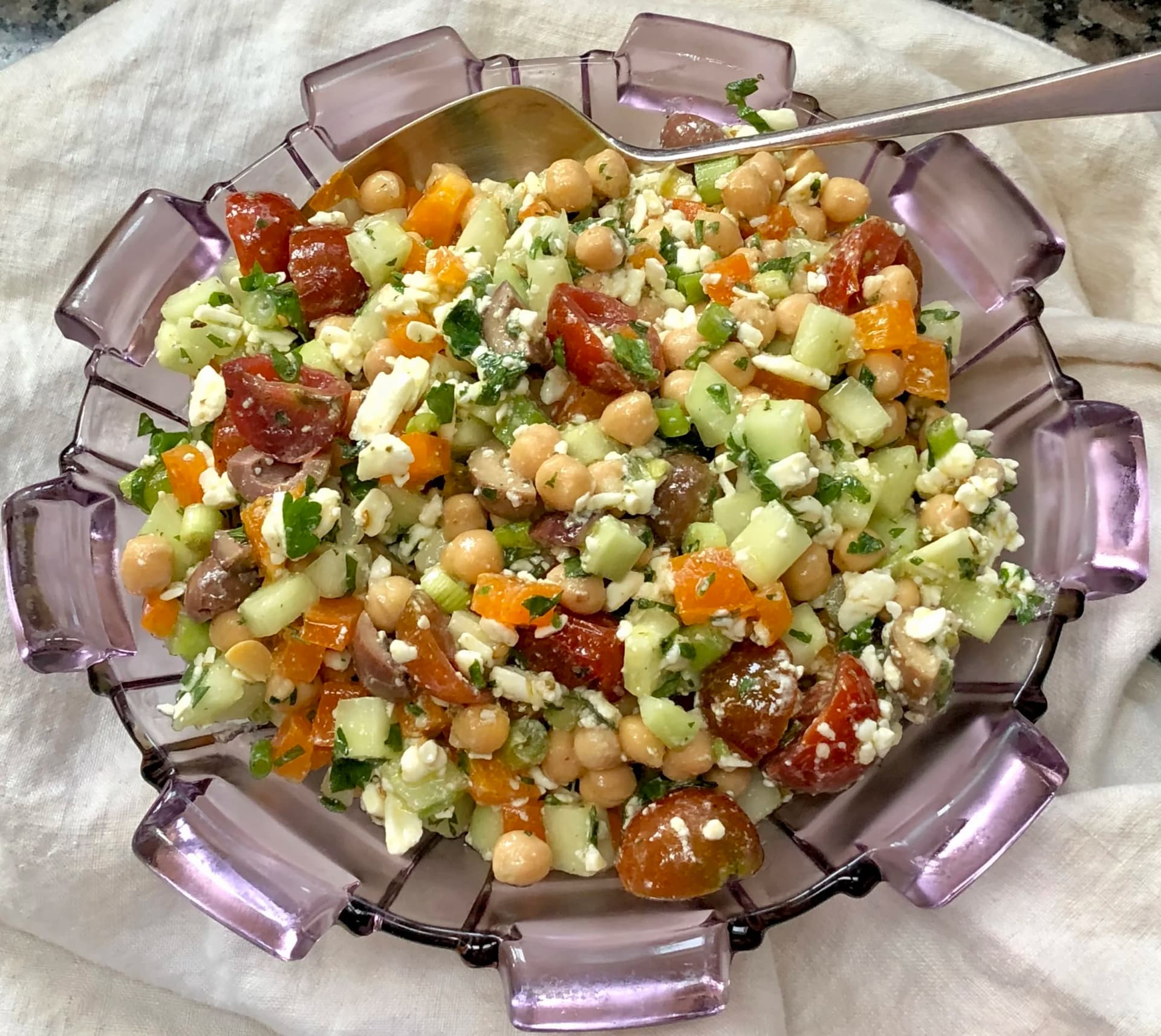 Chopped Salad with Chick Peas, Feta Cheese and Zatar Vinaigrette