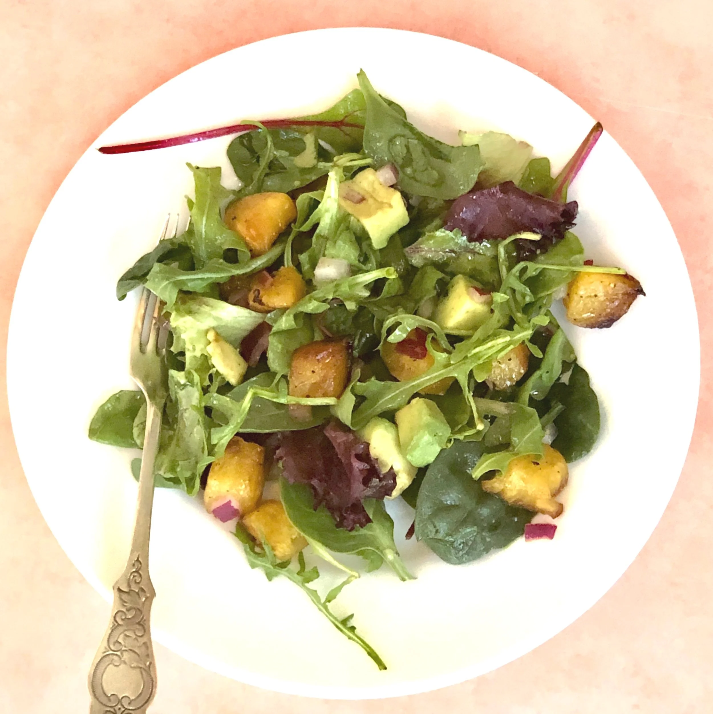 Roasted Pineapple Salad with Avocado, Arugula and Greens