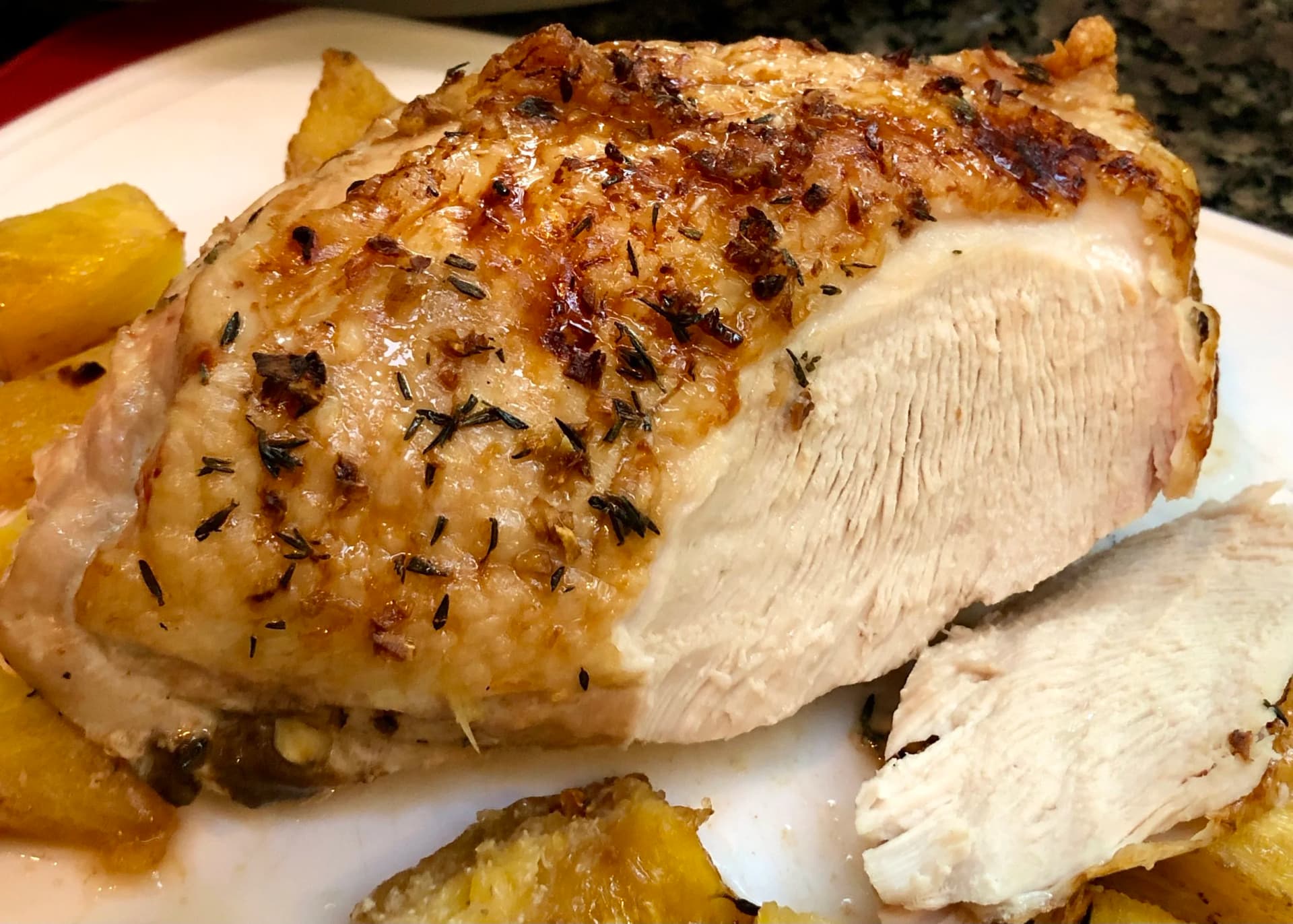 Roasted Turkey Breast with Pineapple, Balsamic Vinegar and Sweet White Wine