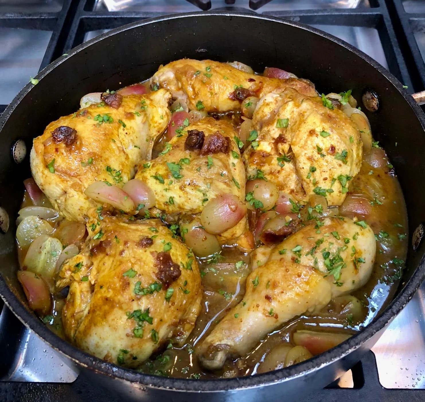 Braised Chicken with Figs and Grapes