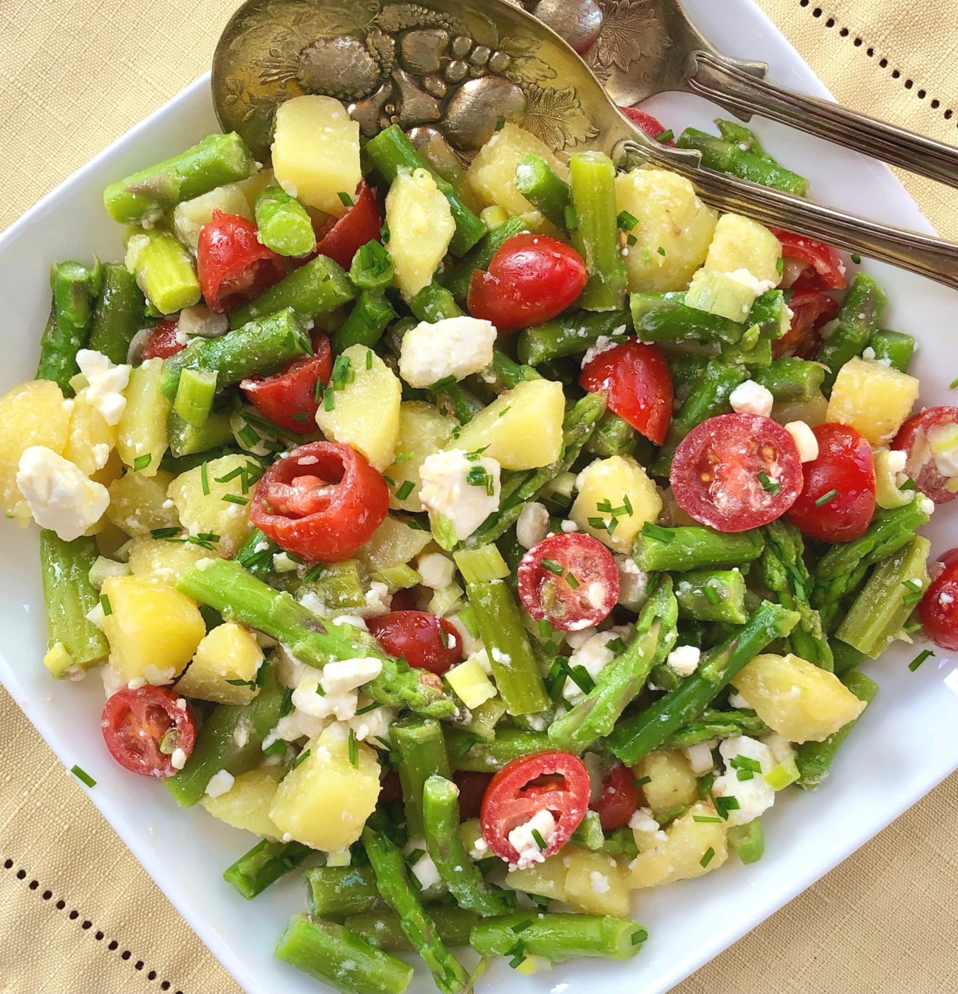 Asparagus Salad with Potatoes, Tomatoes and Feta Cheese